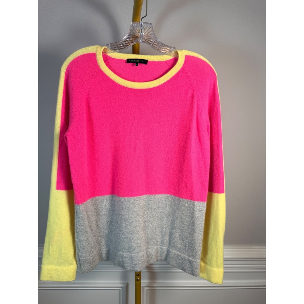 Elevation of Highlands Colorblock Sweater Pink Yellow Gray Soft Knit Size M